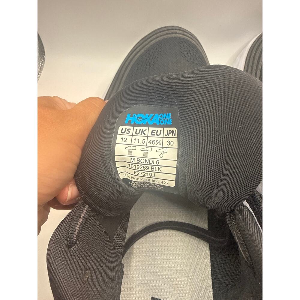 HOKA ONE ONE Bondi 6 Black Running Shoes Men’s Size 12 Athletic Sneakers - Picture 6 of 8